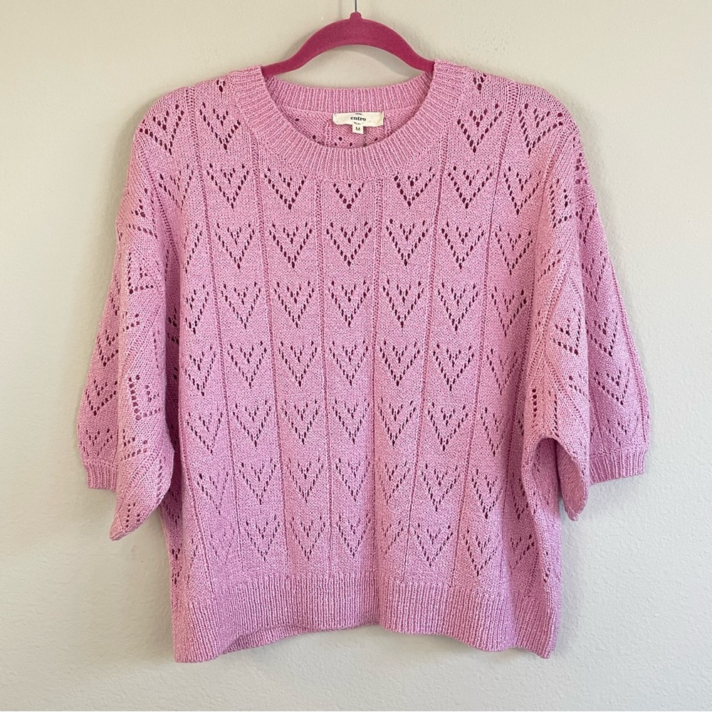 Entro Heart Pointelle Short Sleeve Top Size Medium - Picture 1 of 6